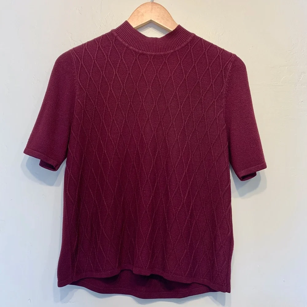 Koret | Cable Knit Plum Mock Turtleneck Short Sleeve Retro Mod Sweater
